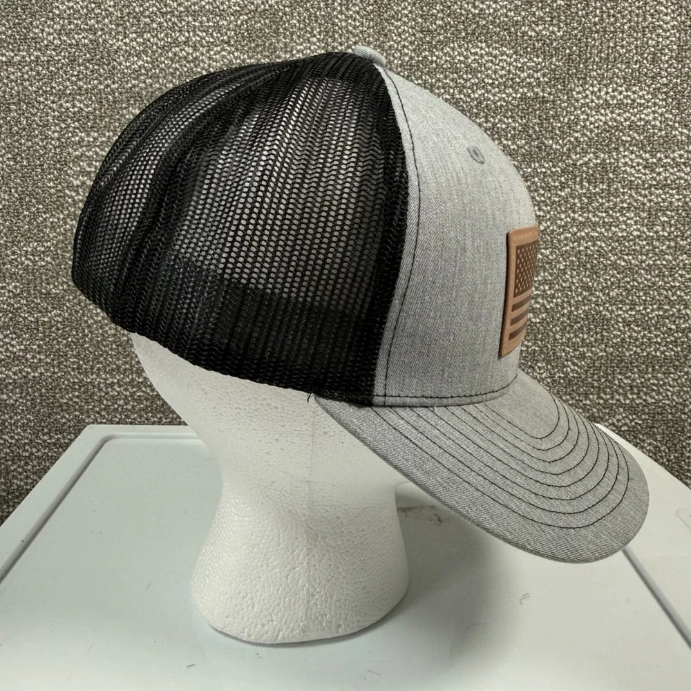 Ariat Hat Trucker Snapback Mens OS Grey Leather Flag Patch Richardson Style 112